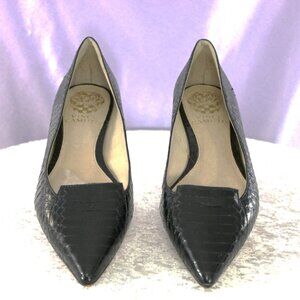 Vince Camuto Black Embossed Leather Pointed Toe Flats NWOB Size 5